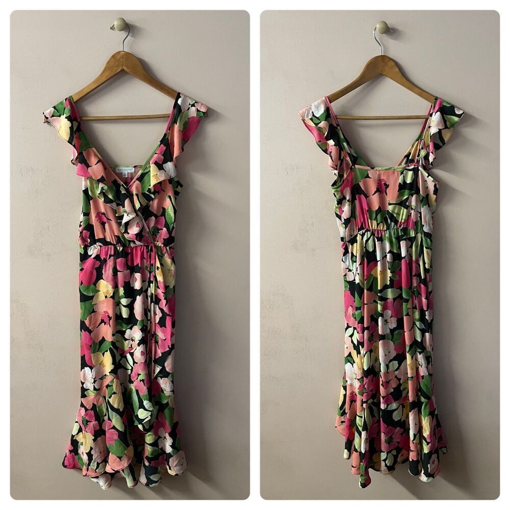 Socialite Floral Ruffled Midi Wrap Dress Size XS EUC
